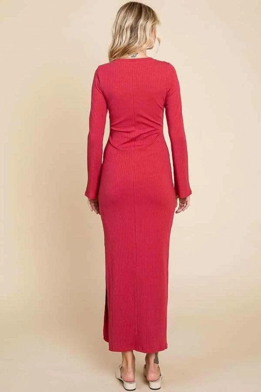 Elegant bodycon maxi dress with bell sleeves - Love Salve